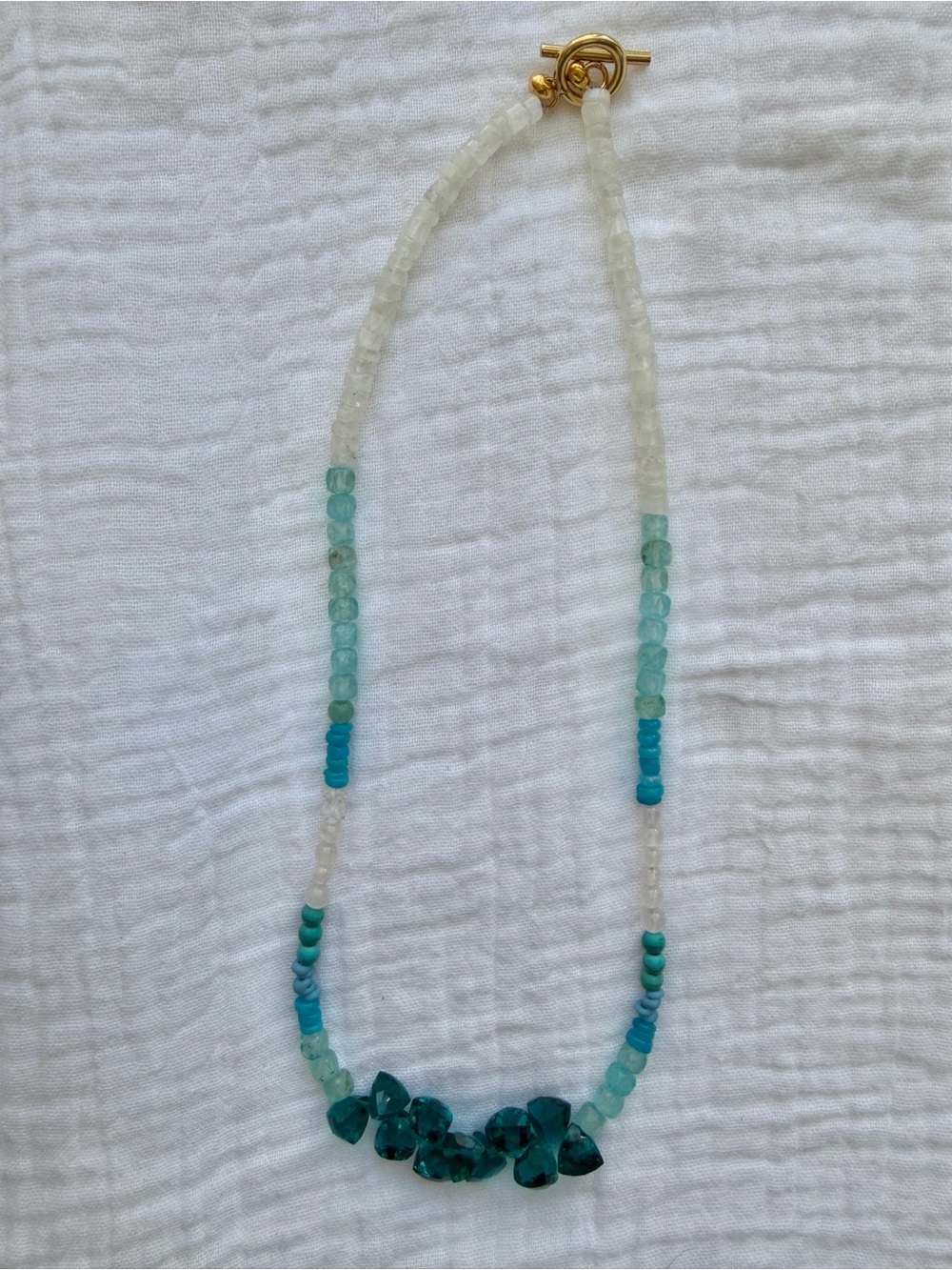 London Fog Teal Crystals and Aqua Gemstone Beaded Necklace. Handmade in Bali!